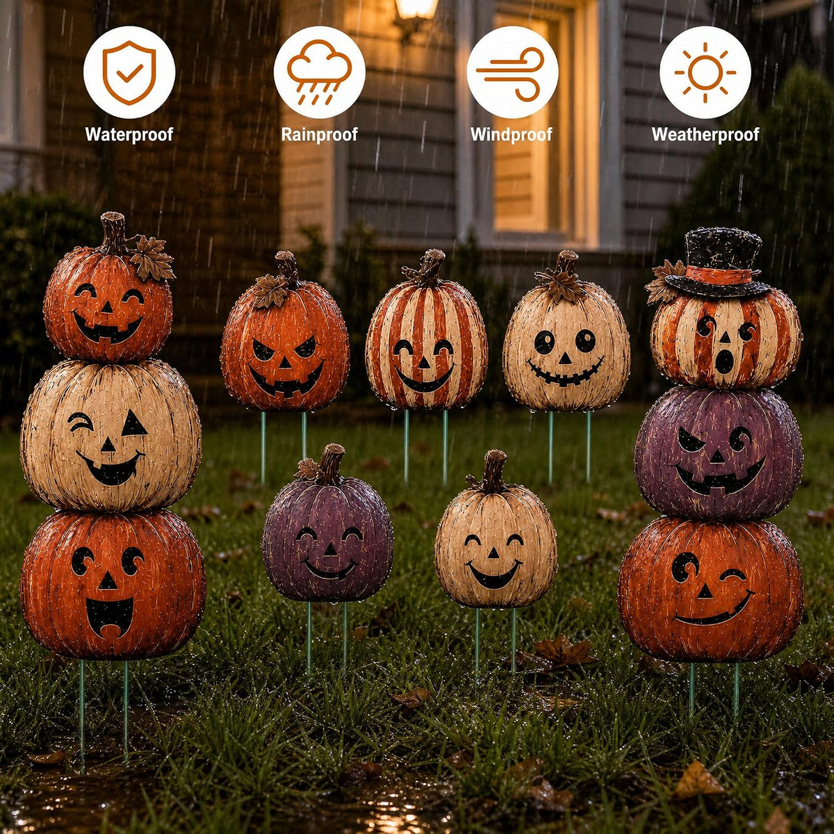 7 Pcs Halloween Vintage Pumpkin Yard Signs with Stakes Outdoor Lawn Decor