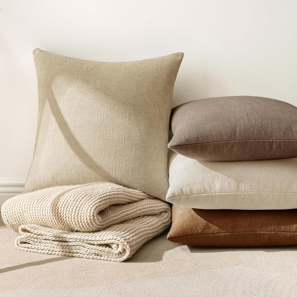 MIULEE 26x26 Inch Euro Textured Chenille Throw Pillow Covers Beige