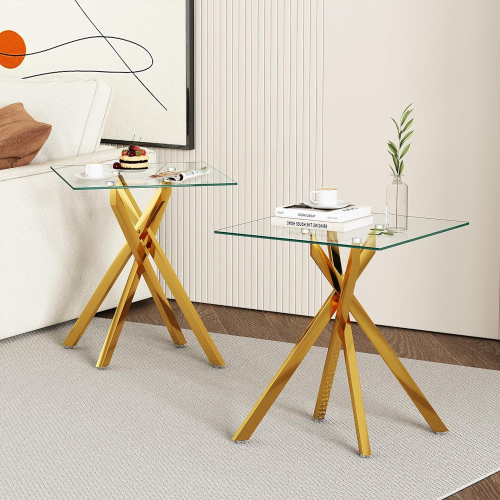 IANIYA Coffee Table Set of 3, Glass Living Room Table Set, 47.2'' Gold