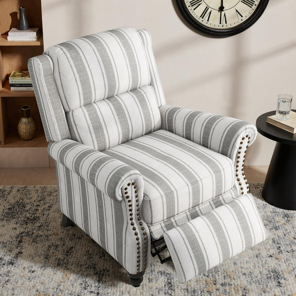 Pushback Recliner Chair, Modern Wingback Recliner, Stripe Gray