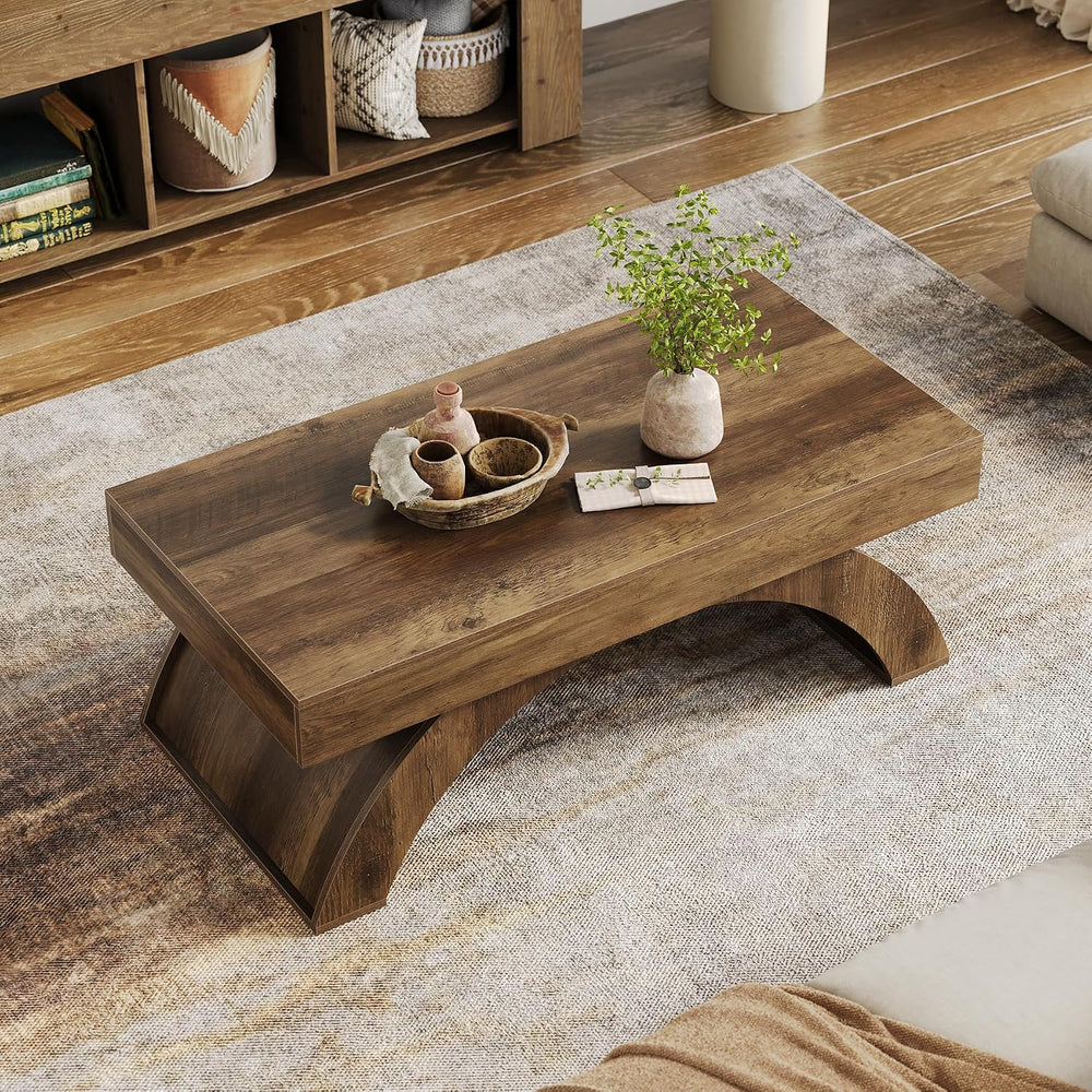 LITTLE TREE Modern Coffee Table, 47” Living Room Table, Rectangle Coffee Tabl...