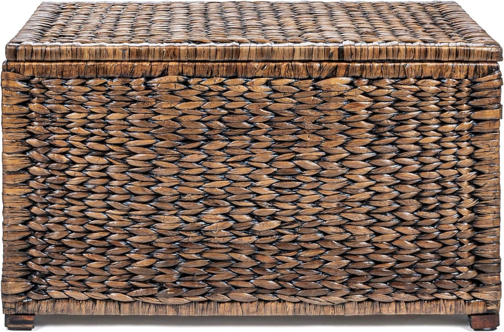 happimess Anada 30" Storage Trunk Wicker Weave Water Hyacinth, Brown Wash