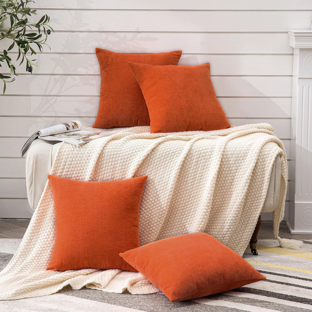 GAWAMAY Orange Chenille Throw Pillow Covers 18x18 Set of 4 for Couch