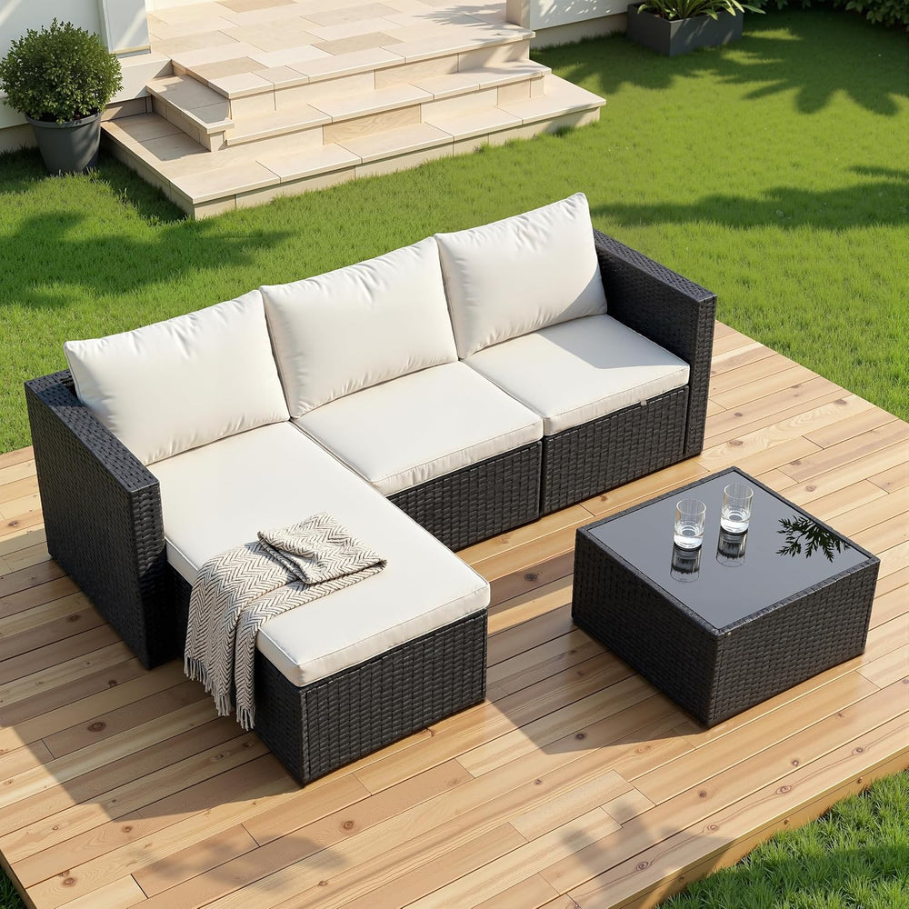Shintenchi Outdoor Sectional Patio Furniture Set 4-Piece, All-Weather PE Ratt...