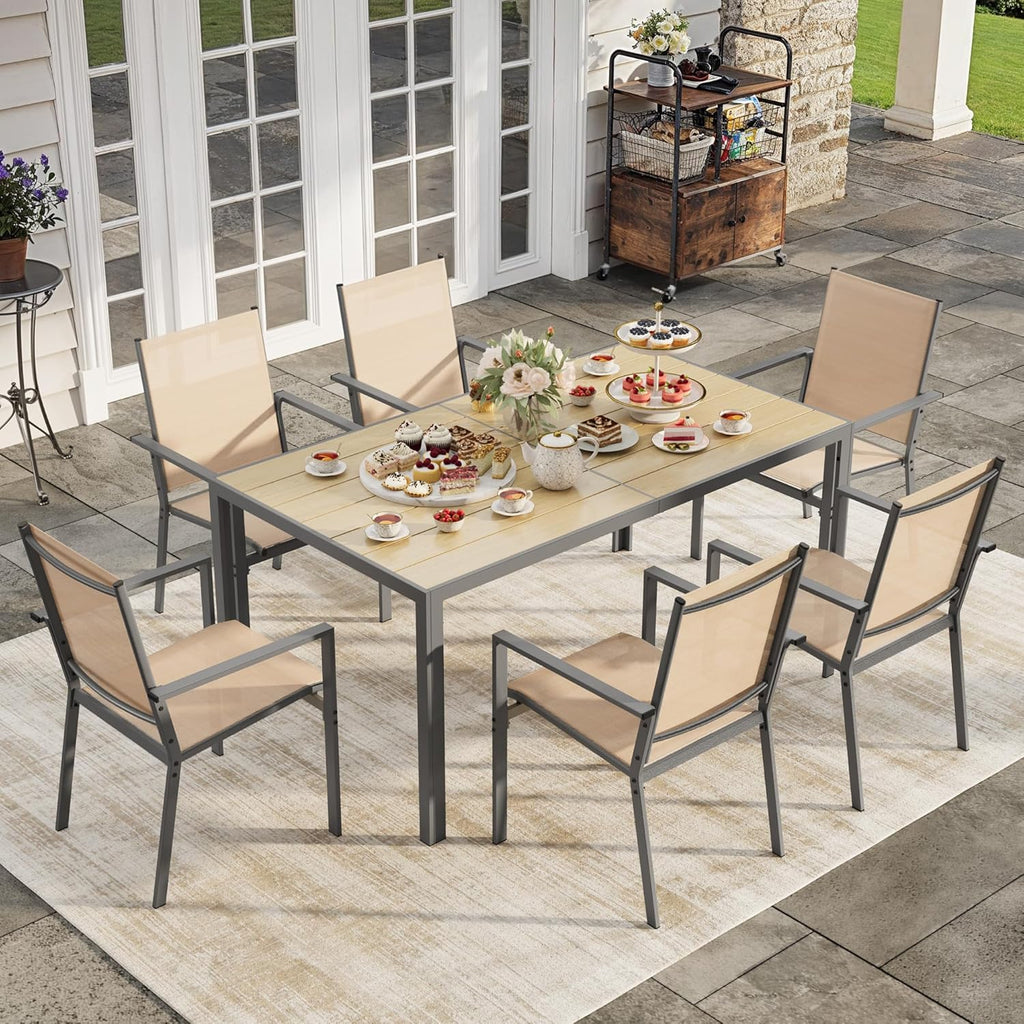 Ahomly Patio Table and Chairs Set for 6, Outdoor Dining Set
