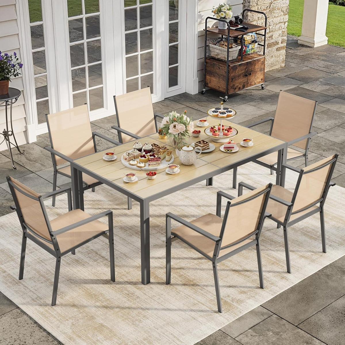 Ahomly Patio Table and Chairs Set for 6, Outdoor Dining Set