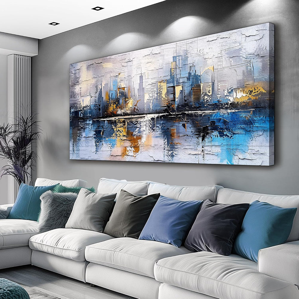 KELIYUAN Abstract Canvas Wall Art Painting Yellow Blue Mural Abstract Wall De...