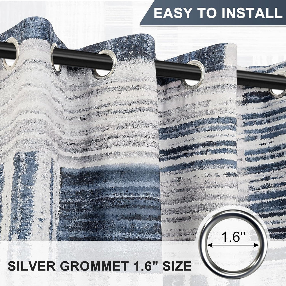 Blue Abstract Room Darkening Curtains 63 Inches Long, 90% Blackout Gray Rust ...