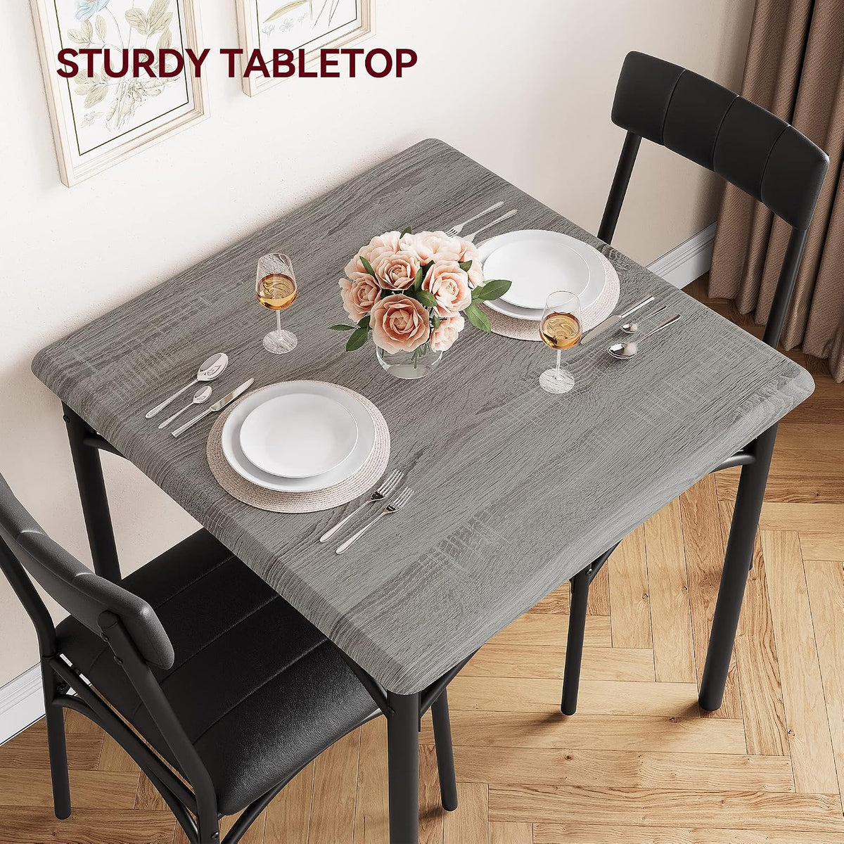 amyove modern rustic gray square dining set, 29.2' showing dimensions