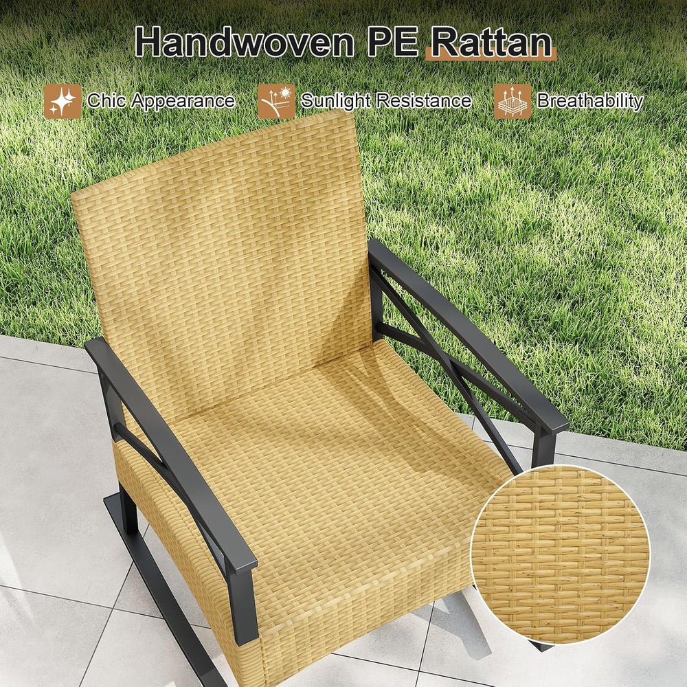 RELAX4LIFE 3-Piece Rattan Patio Rocking Chair Set, 2 Wicker Glider Rocking Ch...