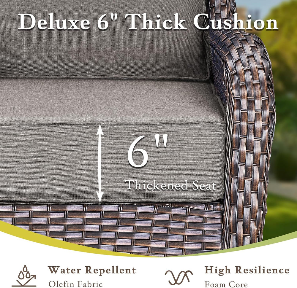 5 PCS Outdoor Bistro Set with Swivel Glider and Ottomans, Brown/Grey