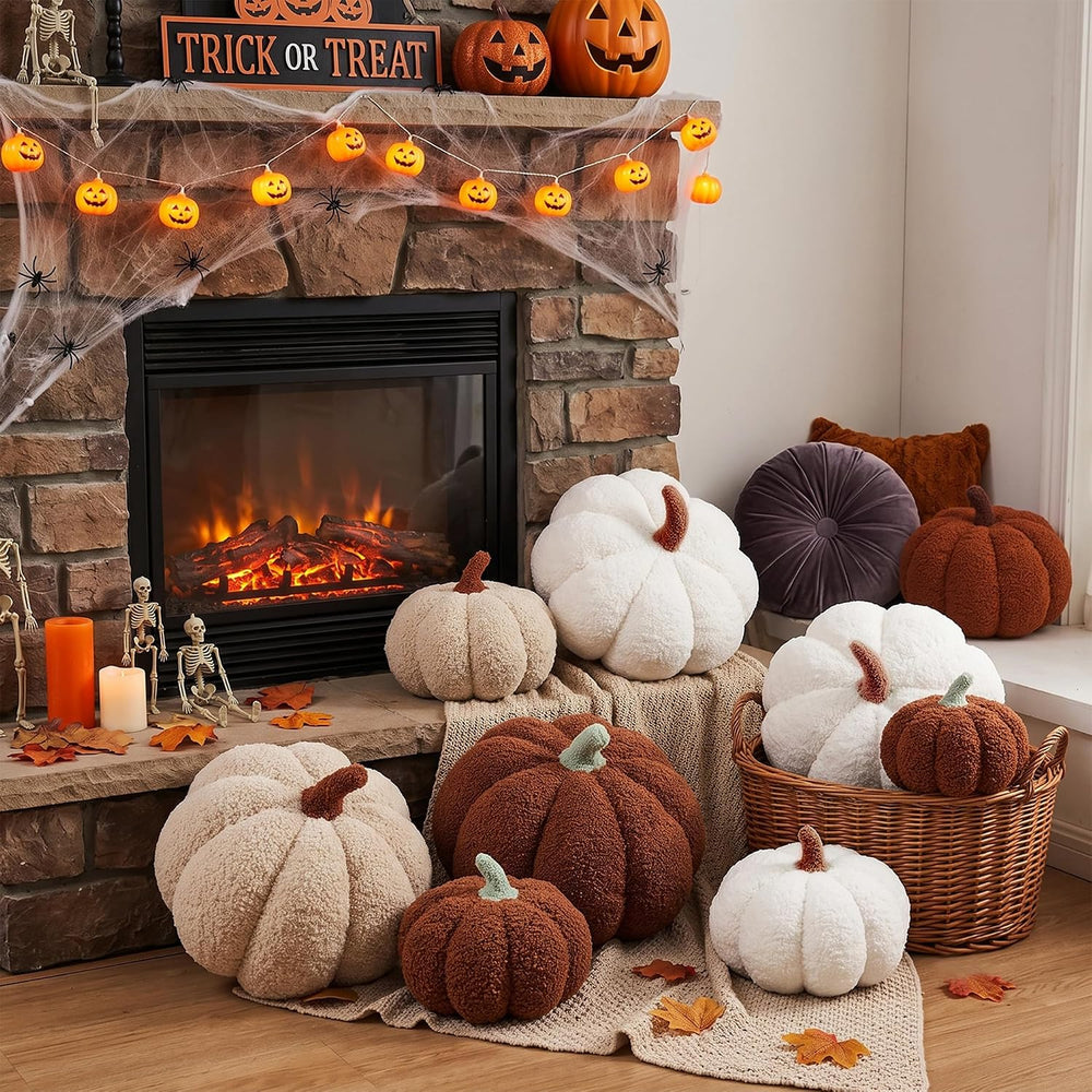 XIAIJIA 2Pcs Pumpkin Pillow, Halloween Fall Throw Pillows,White Brown