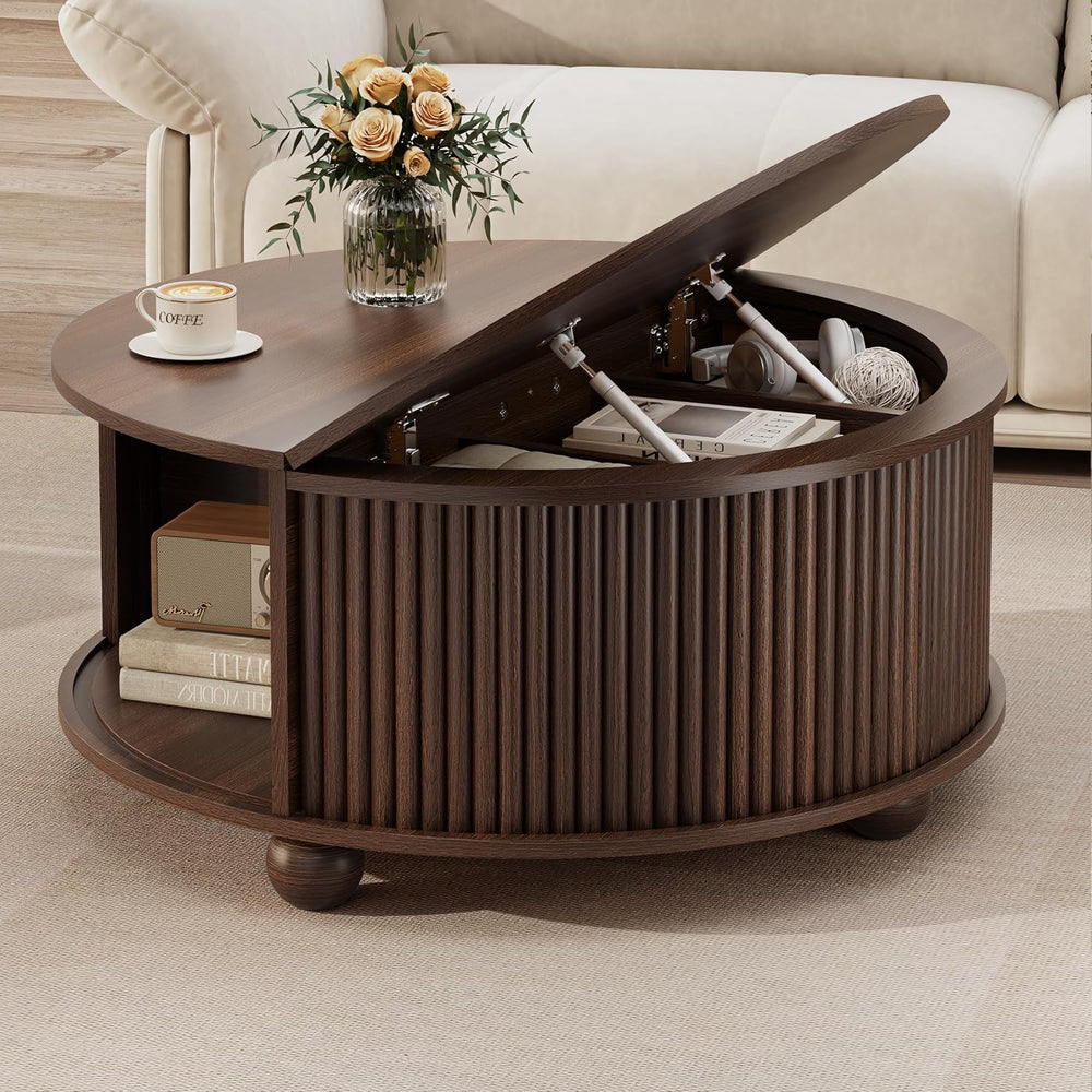 DHH Fluted Round Coffee Tables,31.5" Mid Century Modern Circle Drum Tabl...
