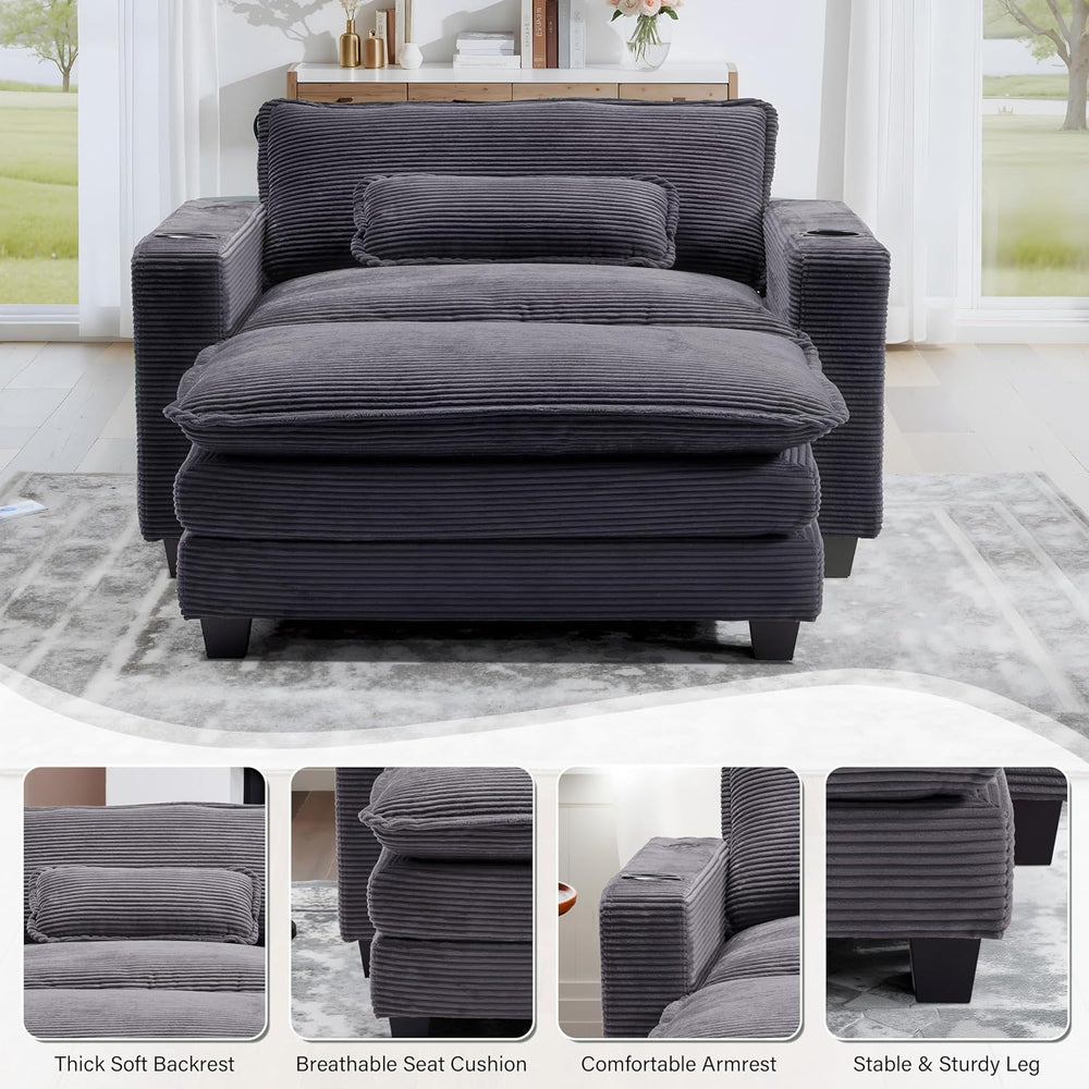 Winterstorm Corduroy Oversized Chair with Ottoman (Grey)