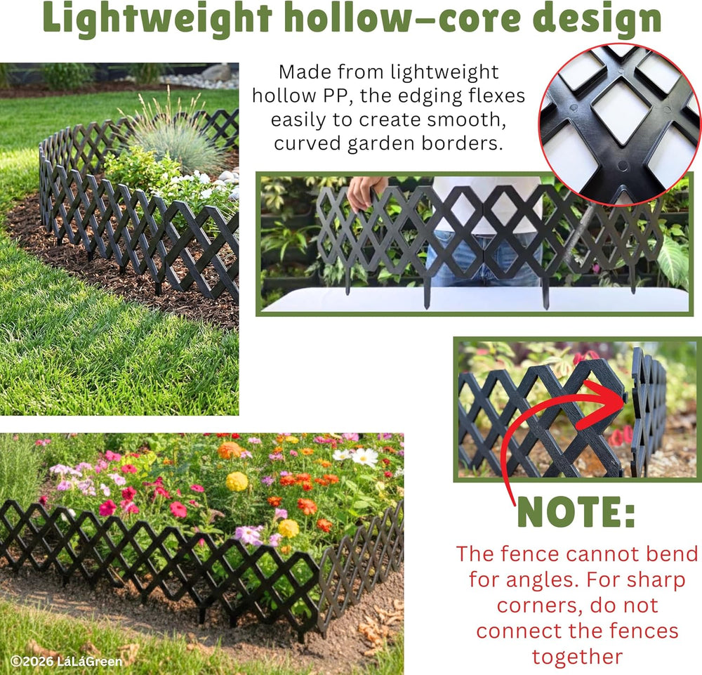 LaLaGreen Garden Edging Border (23x8.5in, 10 Pack) Black Plastic Fence