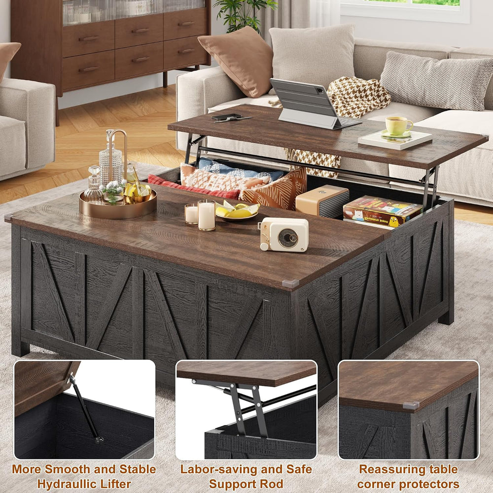 chartustriable 43.3“ Lift Top Coffee Table with Storage, Farmhouse Coffee Tab...