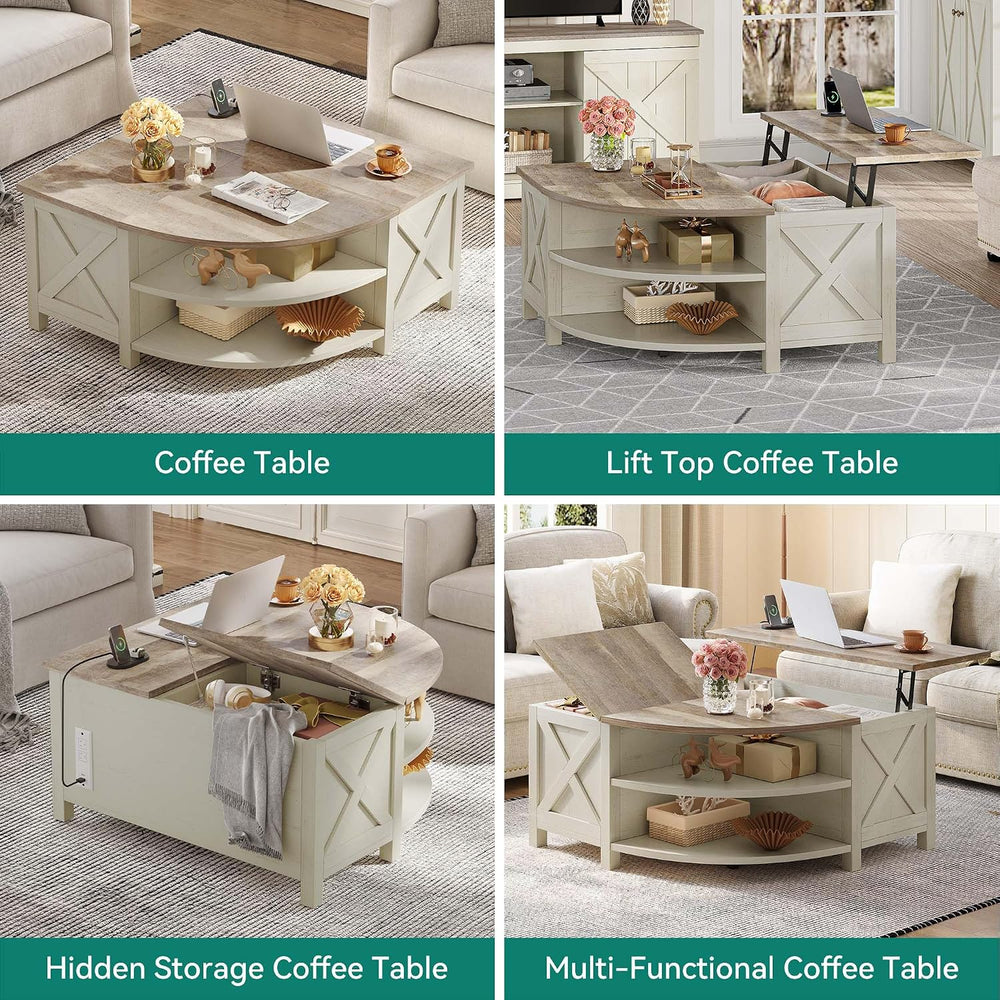 YITAHOME Farmhouse Lift Top Coffee Table with Storage, Grey Wash