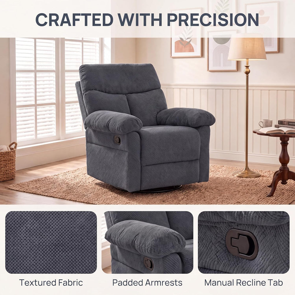 Manual 360° Swivel Rocker Recliner Chair for Living Room, Dark Gray