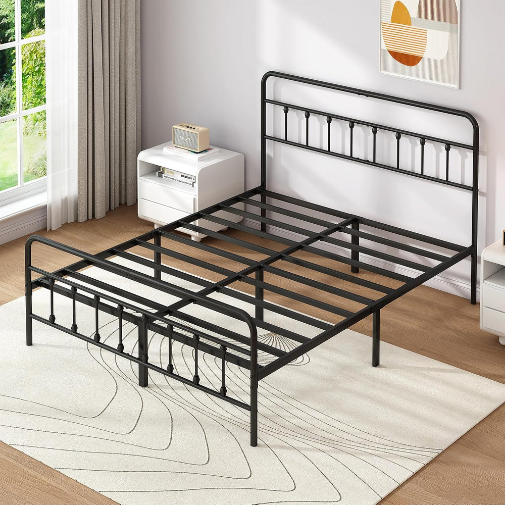 Vengarus Full Metal Bed Frame with Victorian Headboard & Footboard, Black