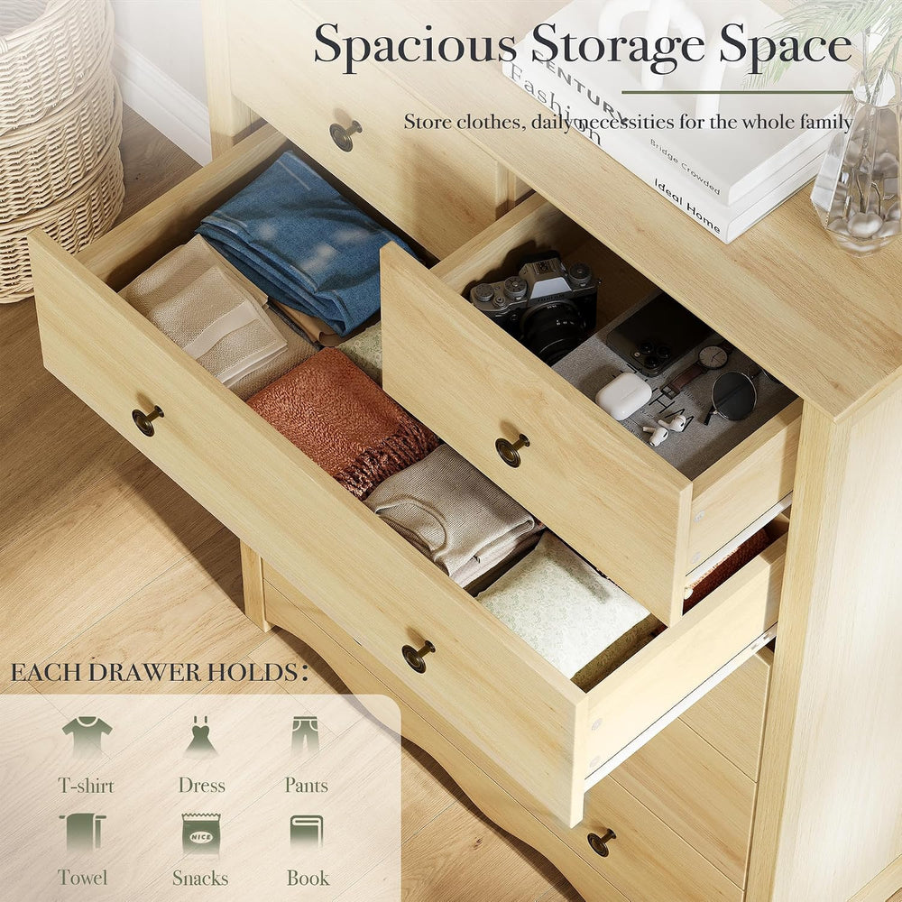 44” Tall Dresser for Bedroom with 6 Drawers (Natural)