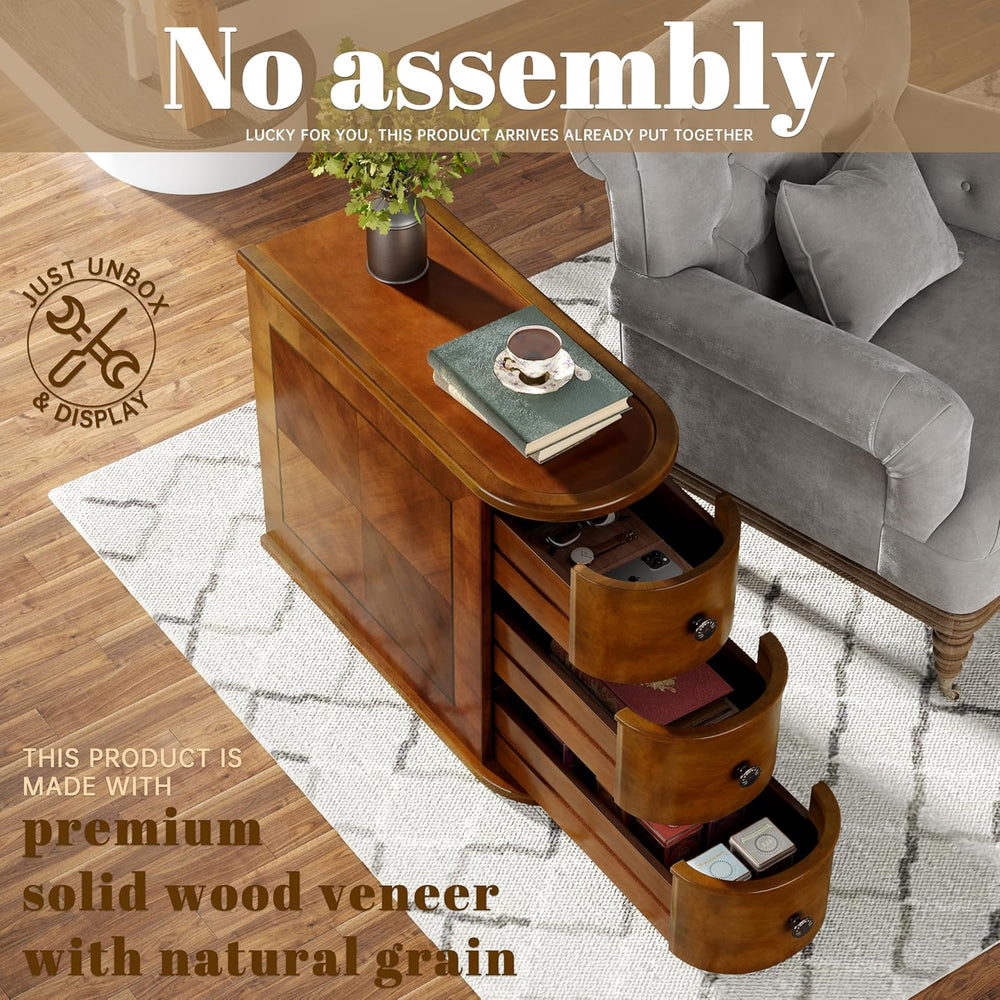 Wood End Table with 3 Drawers, No Assembly Required Narrow Sofa Side Table fo...