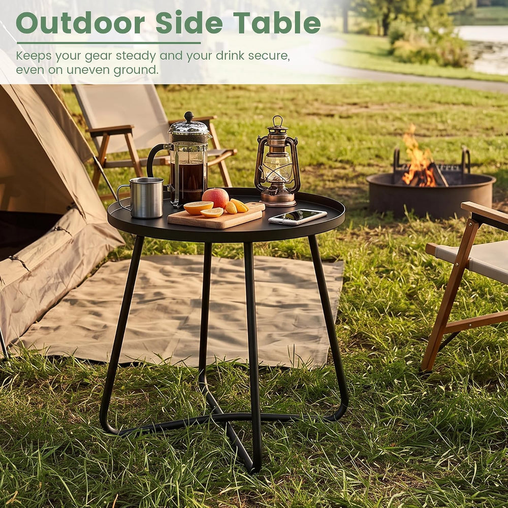 danpinera Outdoor Side Tables, Weather Resistant Steel, Small Round End Table...