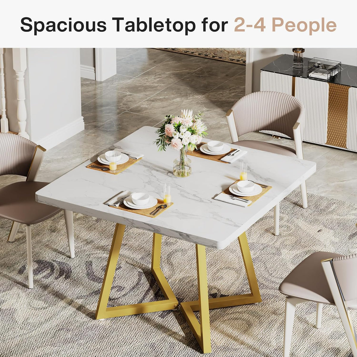 Tribesigns Square Dining Table for 2, 31.5" Modern Dinner Table with Metal Base, Kitchen Table for Dining Room, Small Space, Apartment