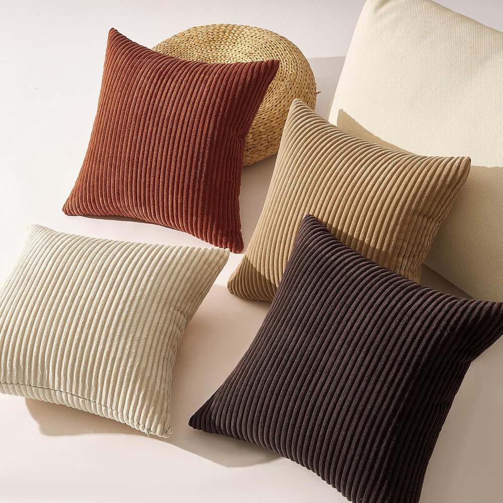 Topfinel Boho Throw Pillow Covers 18x18 Inch Set of 4 Soft Farmhouse Corduroy...