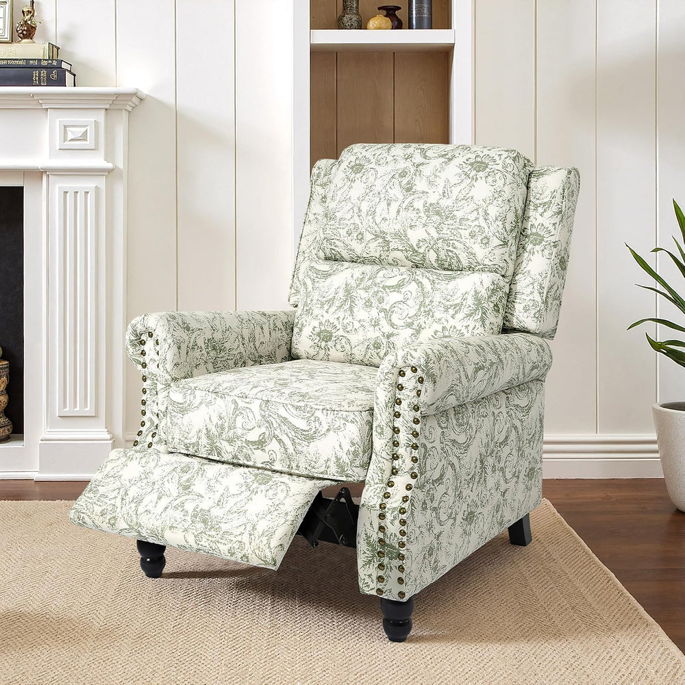 Recliner Chair, Modern Pushback Armchair, Rococo Green, Set of 2
