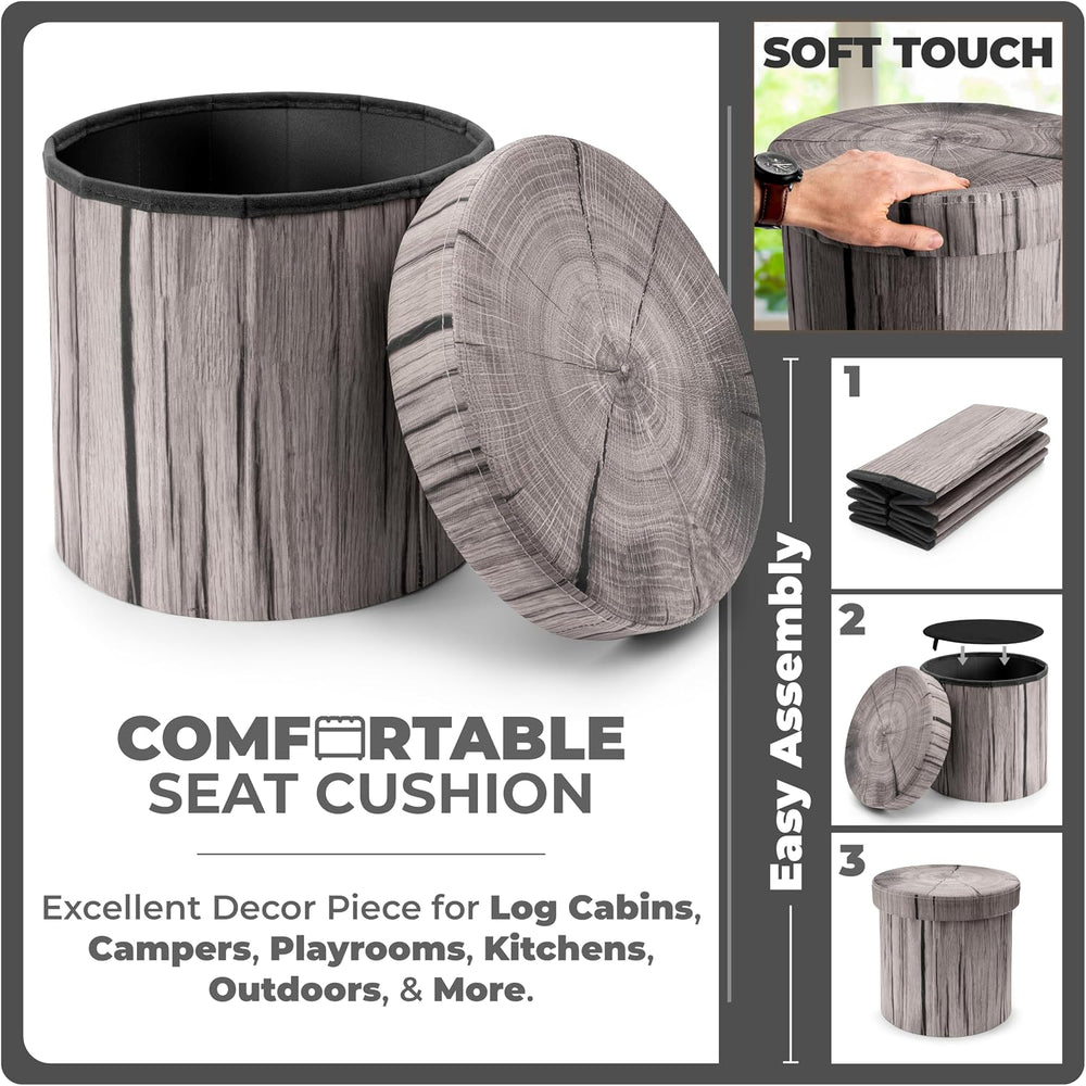 Sorbus Tree Stump Stool, 15 Inch Storage Ottoman & Footrest (2 Pack, Gray)