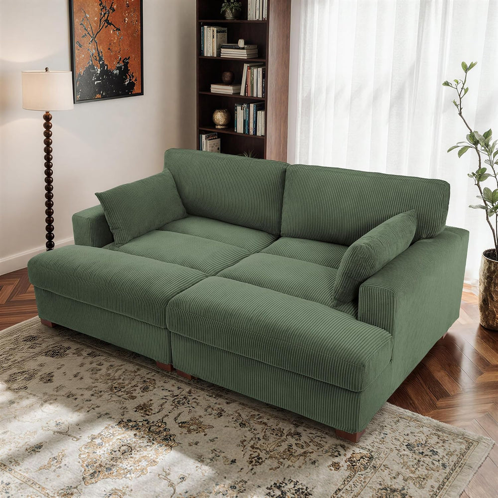 Oversized Corduroy Chaise Lounge Chair with Left Armrest & Cushion, Comfy...