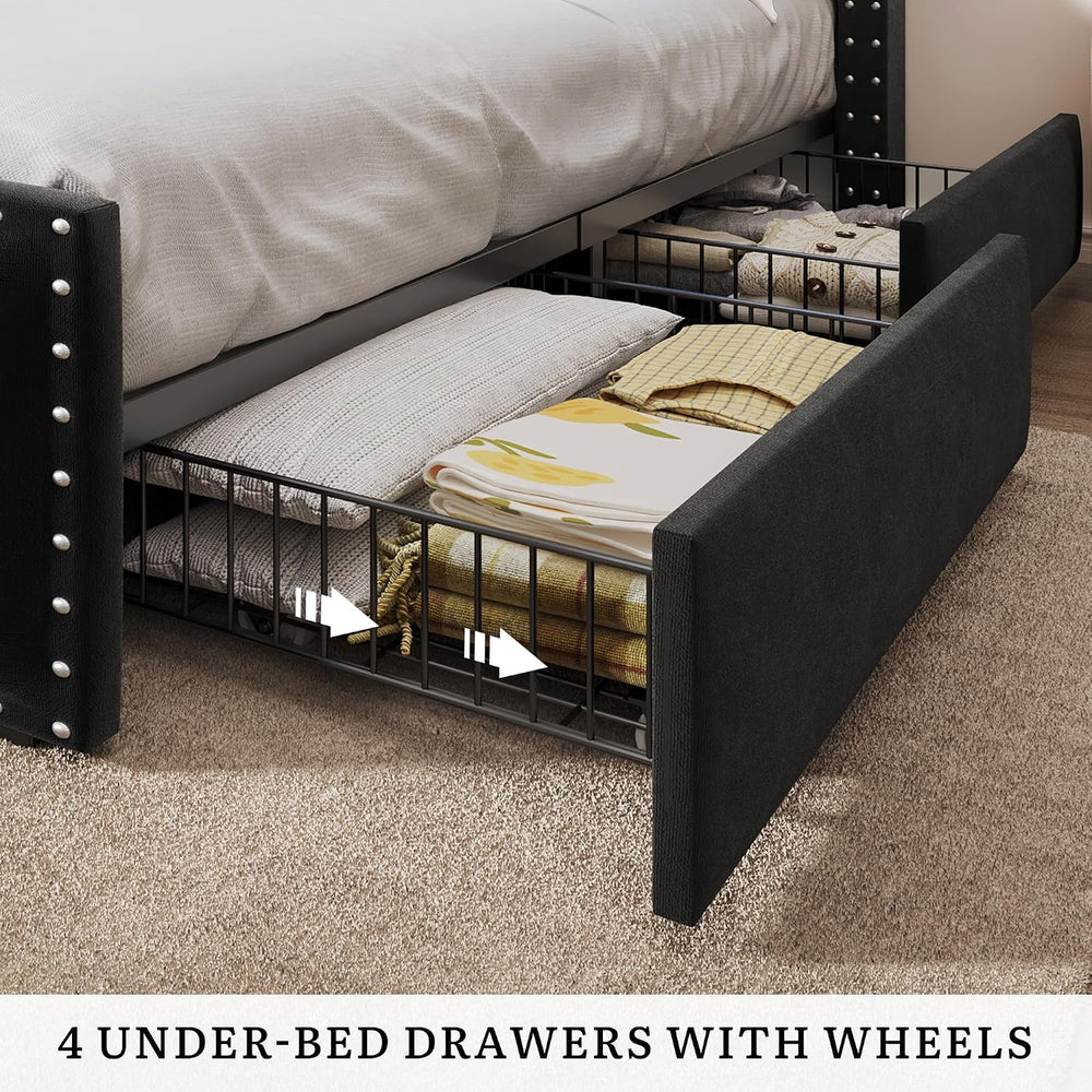 YITAHOME King Size Bed Frame with 4 Storage Drawers, RGB LED Light, Black