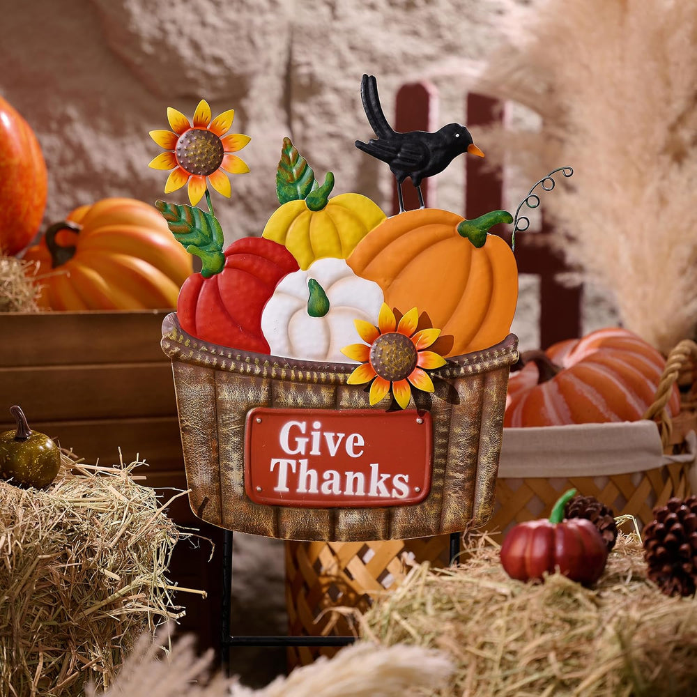 TERESA'S COLLECTIONS Fall Outdoor Decor Metal Pumpkin Garden Stake 29.6&q...