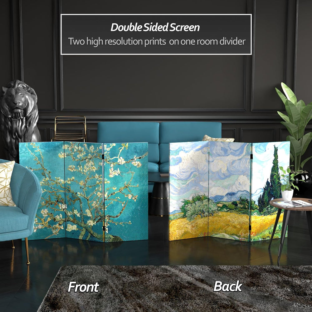 Red Lantern Double Sided Works of Van Gogh Canvas Folding Screen - Almond Blo...