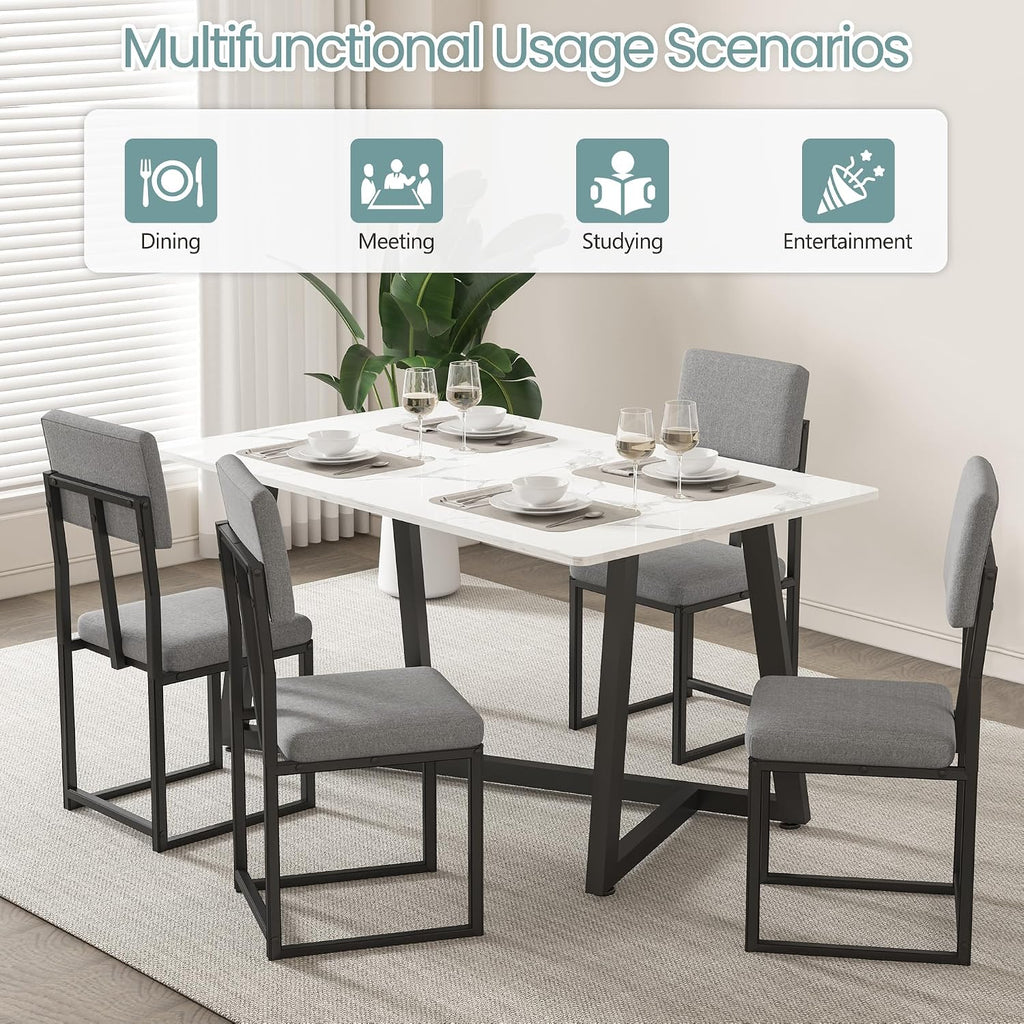 HUGROVE 5-Piece Dining Set, 47.24" Faux Marble Table with Chairs, Linen