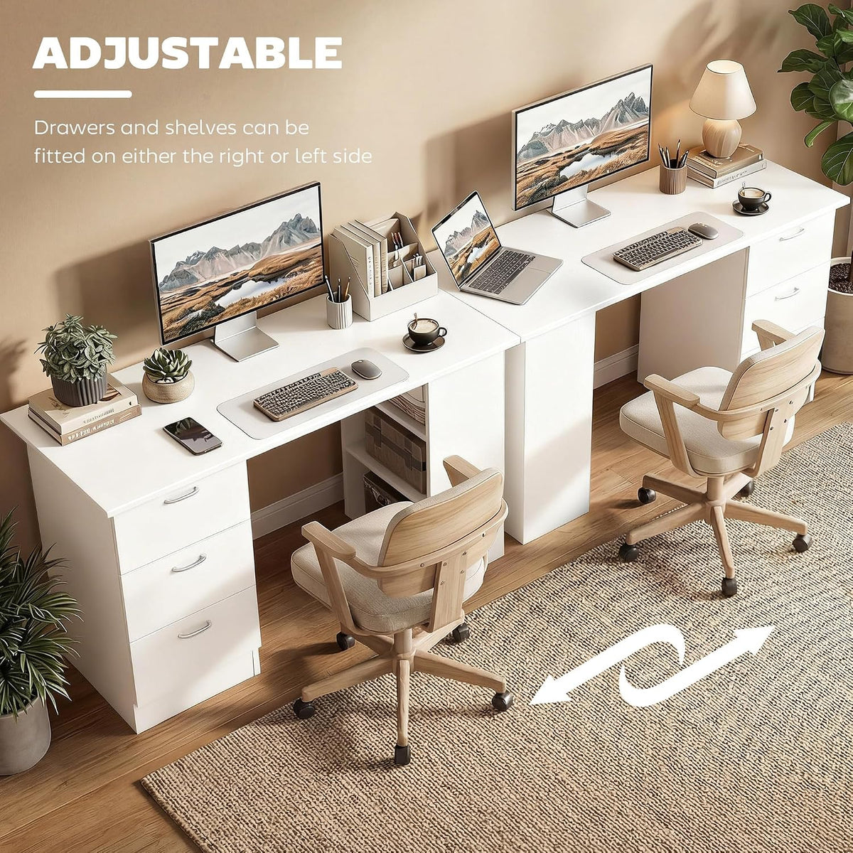 HOMCOM Computer Desk with Drawers, 47" Home Office Desk with Storage, White