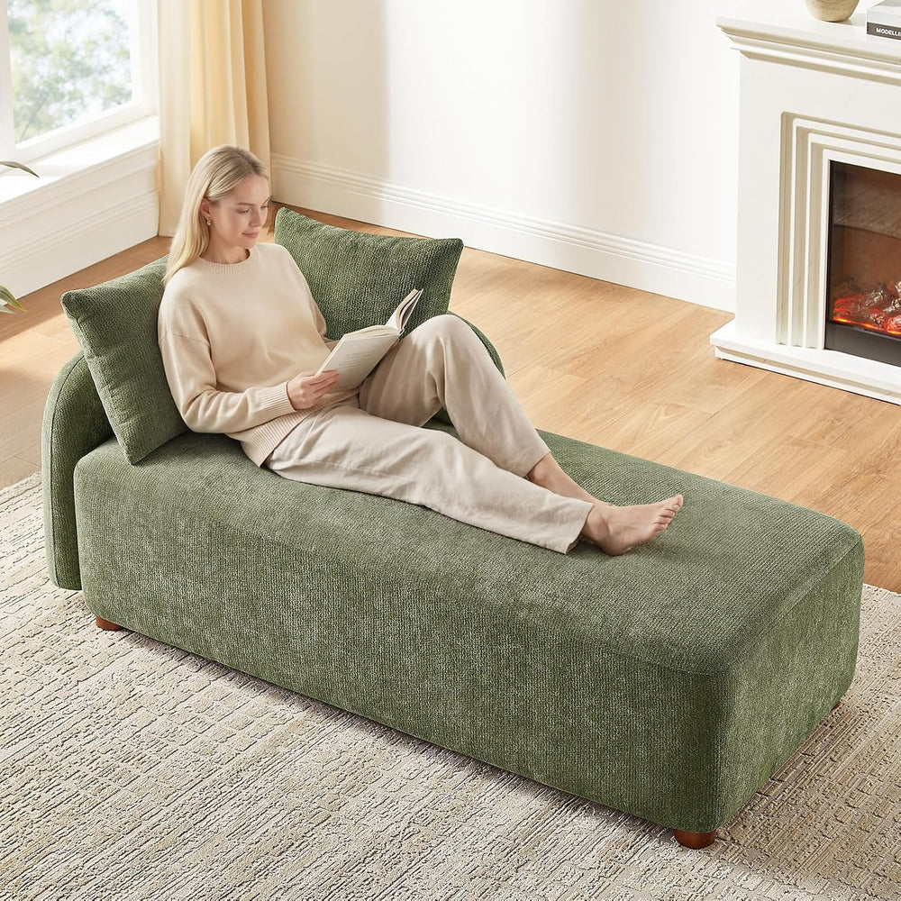 68.9" Chaise Lounge Chair Indoor with Left Facing, Chenille Green