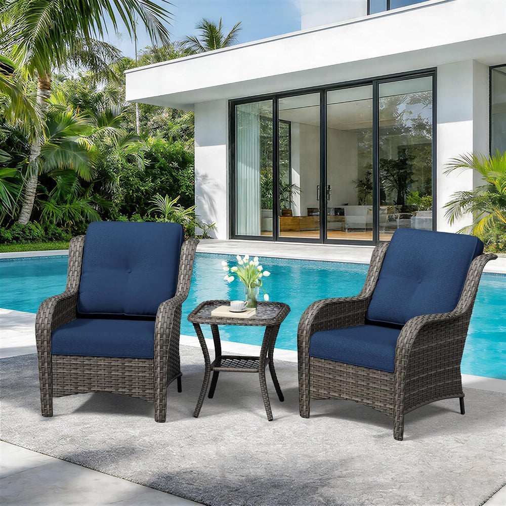 3 Pieces Outdoor Wicker Patio Furniture Set - Patio Chairs Set with Thickened...