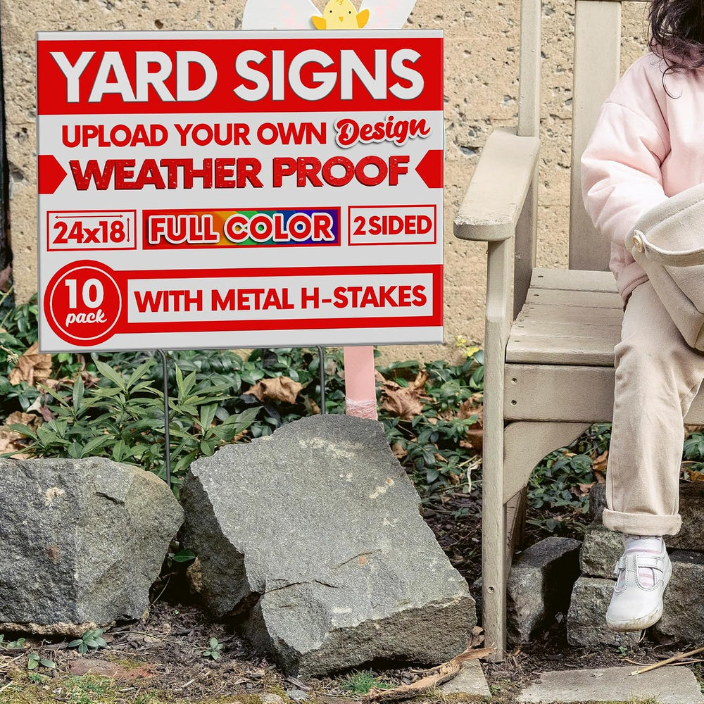 10 Pack, 24" x 18" Custom Yard Sign, Personalized, Upload Your Design