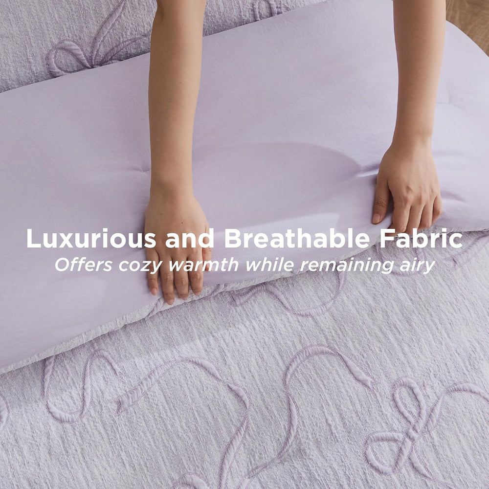 Bedsure Lavender Comforter Set Cute Bow Bedding Set Queen 3 Pieces