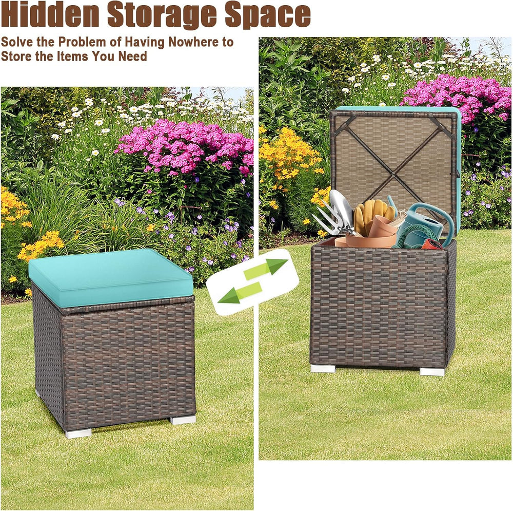 RELAX4LIFE 2-Piece Wicker Outdoor Storage Ottoman Set
