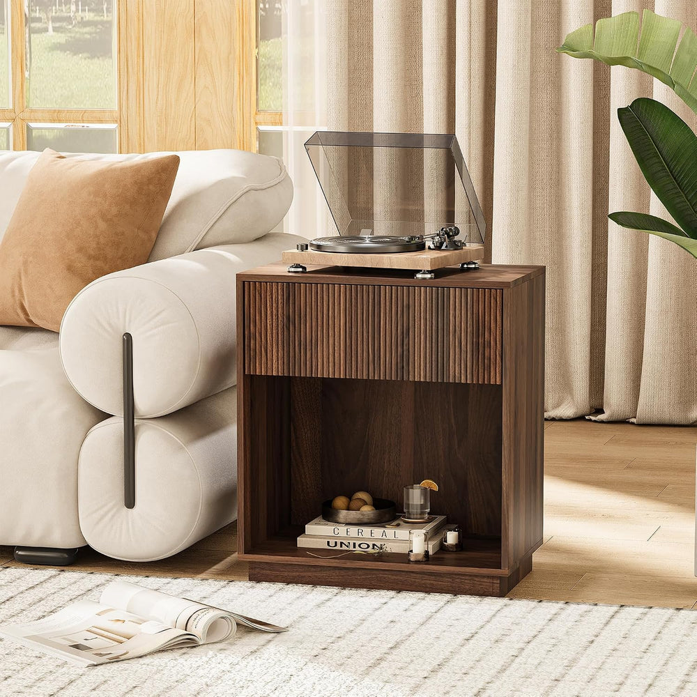 Fluted Nightstands Set of 2, Modern Bedside Table with Storage Drawer and Ope...