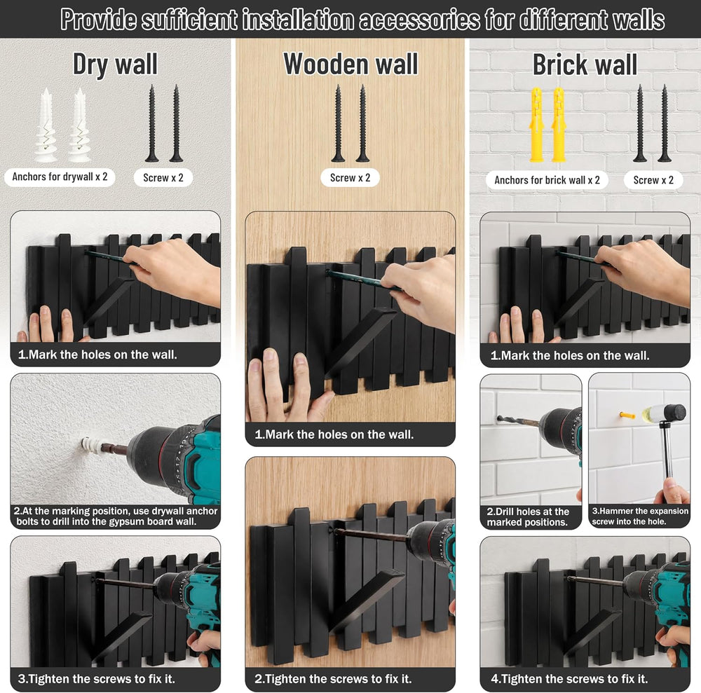 Wall Coat Rack for Entryway: Folding Wood 8 Hooks for Small Space
