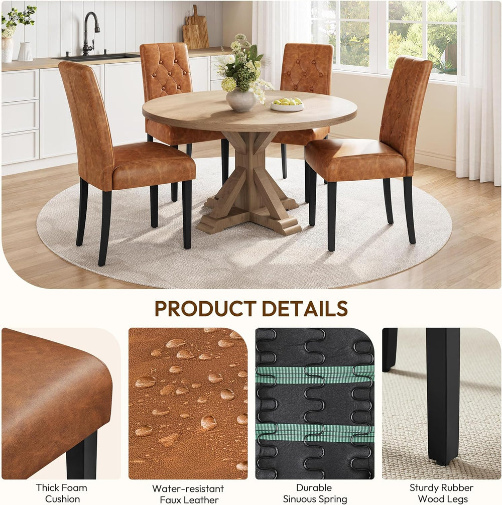 Yaheetech Dining Chairs Set of 4 Button Tufted Kitchen Chairs Retro Brown