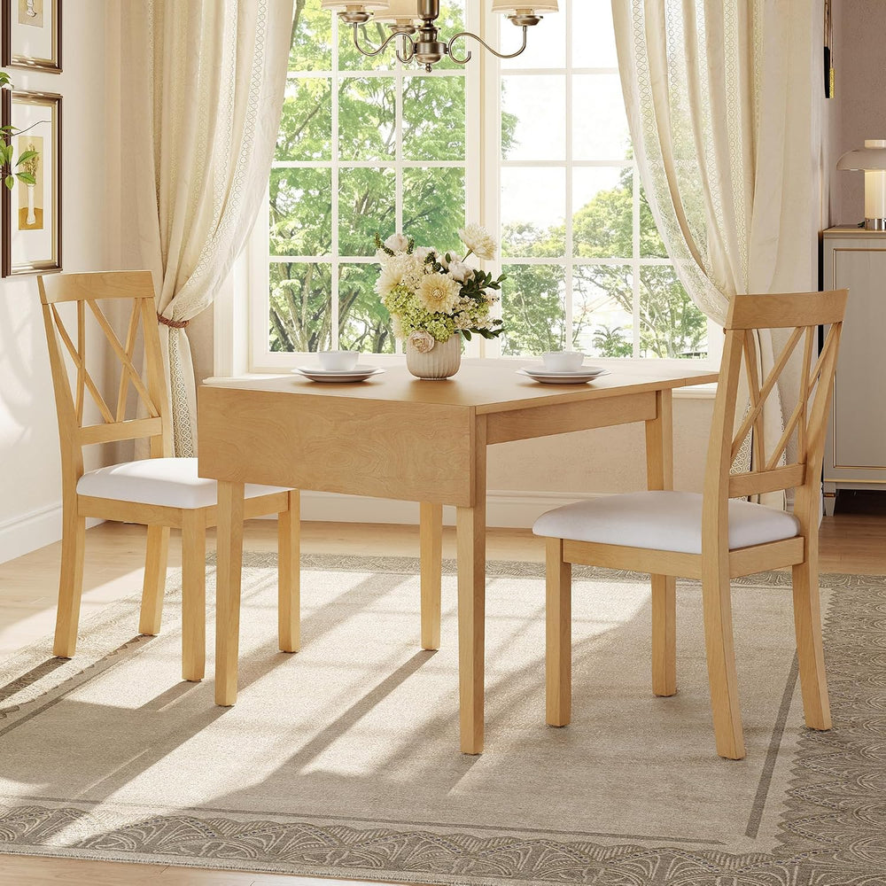 P PURLOVE 3 Piece Kitchen Dining Set, Wood Dining Table Set, Natural