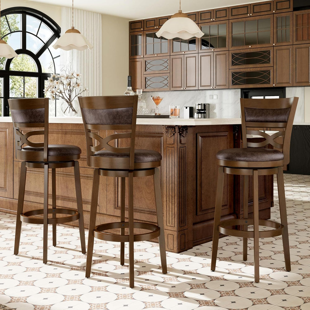 PHI VILLA 30 Inch Bar Height Stools Set of 3, Swivel Barstools with Back
