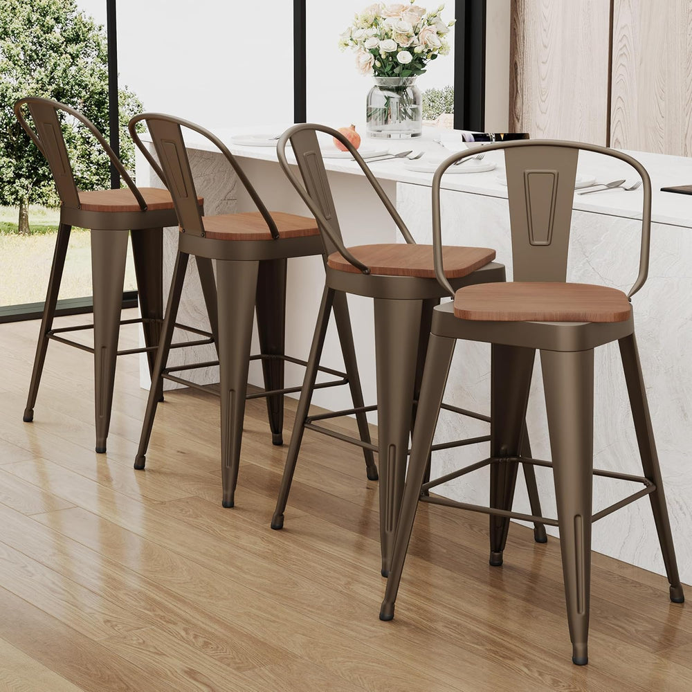 Aklaus Swivel Metal Bar Stools Swivel Modern Farmhouse Bar Chairs with High B...