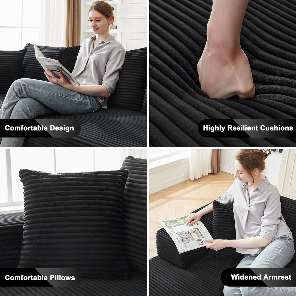 Mangodan 110” Boneless Couch, Cloud Sectional Sofa for Living Room, Black