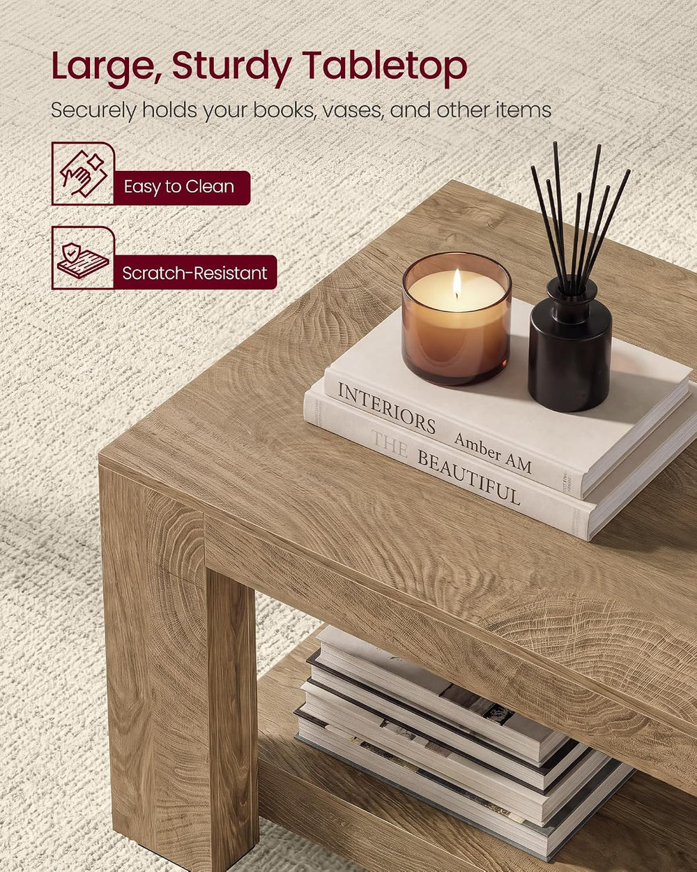 VASAGLE Coffee Table, 2-Tier Center Table with Rustic Charm and Clean Lines