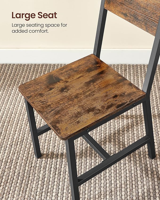VASAGLE Dining Chair Set of 2, Rustic Wood Chairs with Metal Steel Frame, Easy to Assemble, Comfortable Seat, Modern Farmhouse Chair for Kitchen, Bedroom, Living Room, Rustic Brown and Ink Black